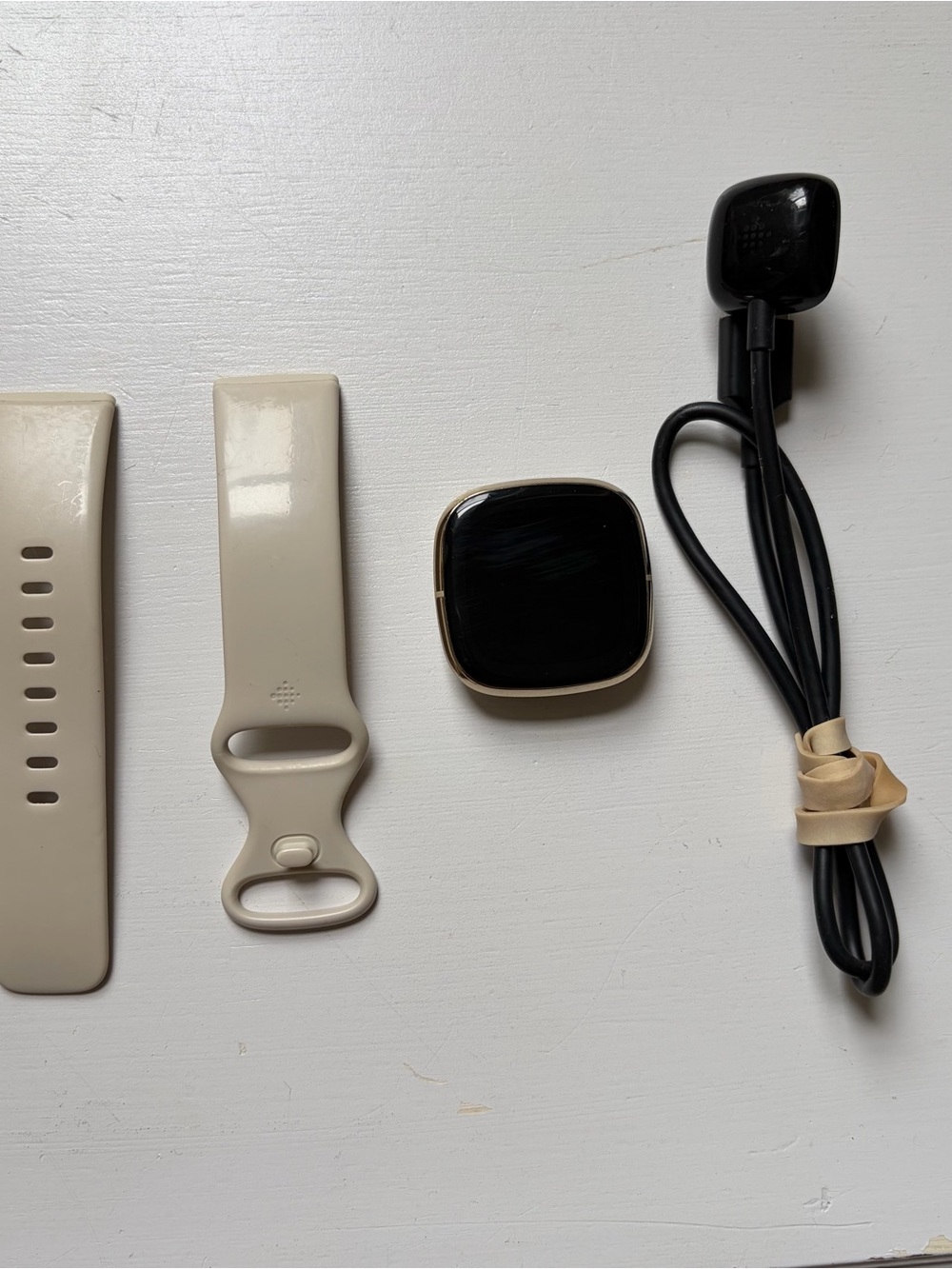 Fitbit Sense Fitness Tracker Watch with Charging Cord and Small Beige Band
